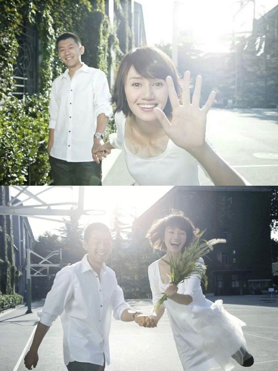 袁泉15夏雨|至今依然觉得是最惊艳的婚纱照 - "黄昏校园的操场上,正