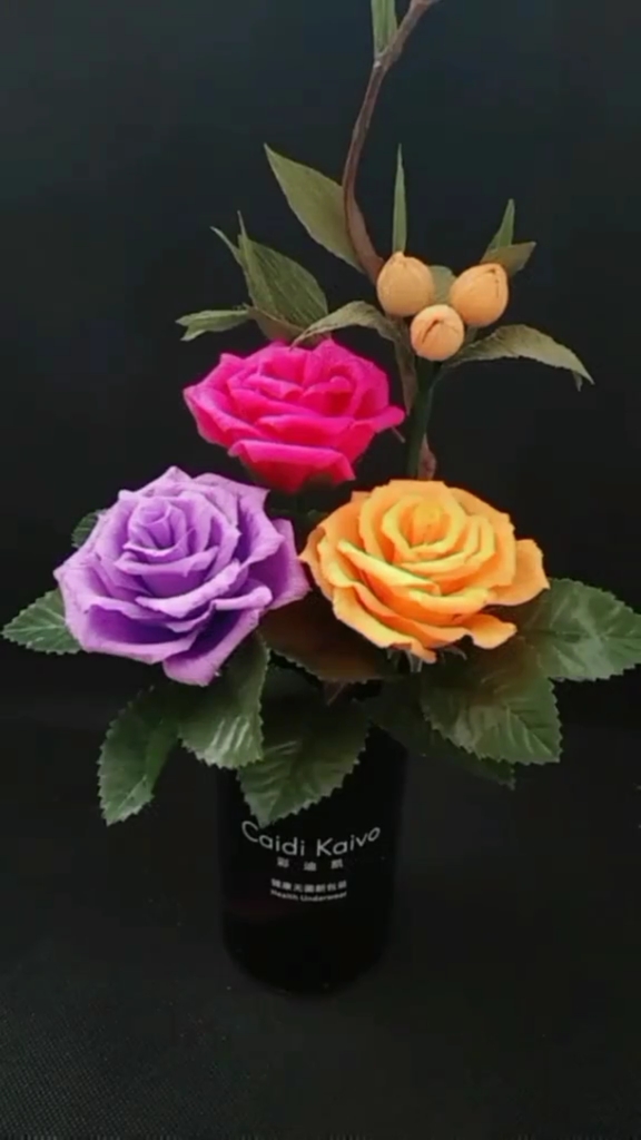 皱纹纸做盛开的玫瑰#手工