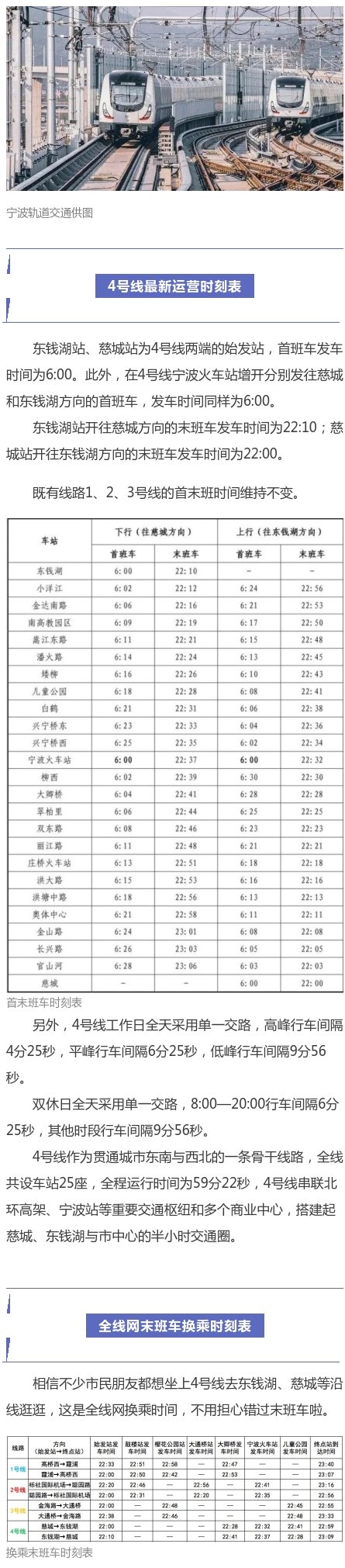 寧波地鐵4號線時刻表來啦