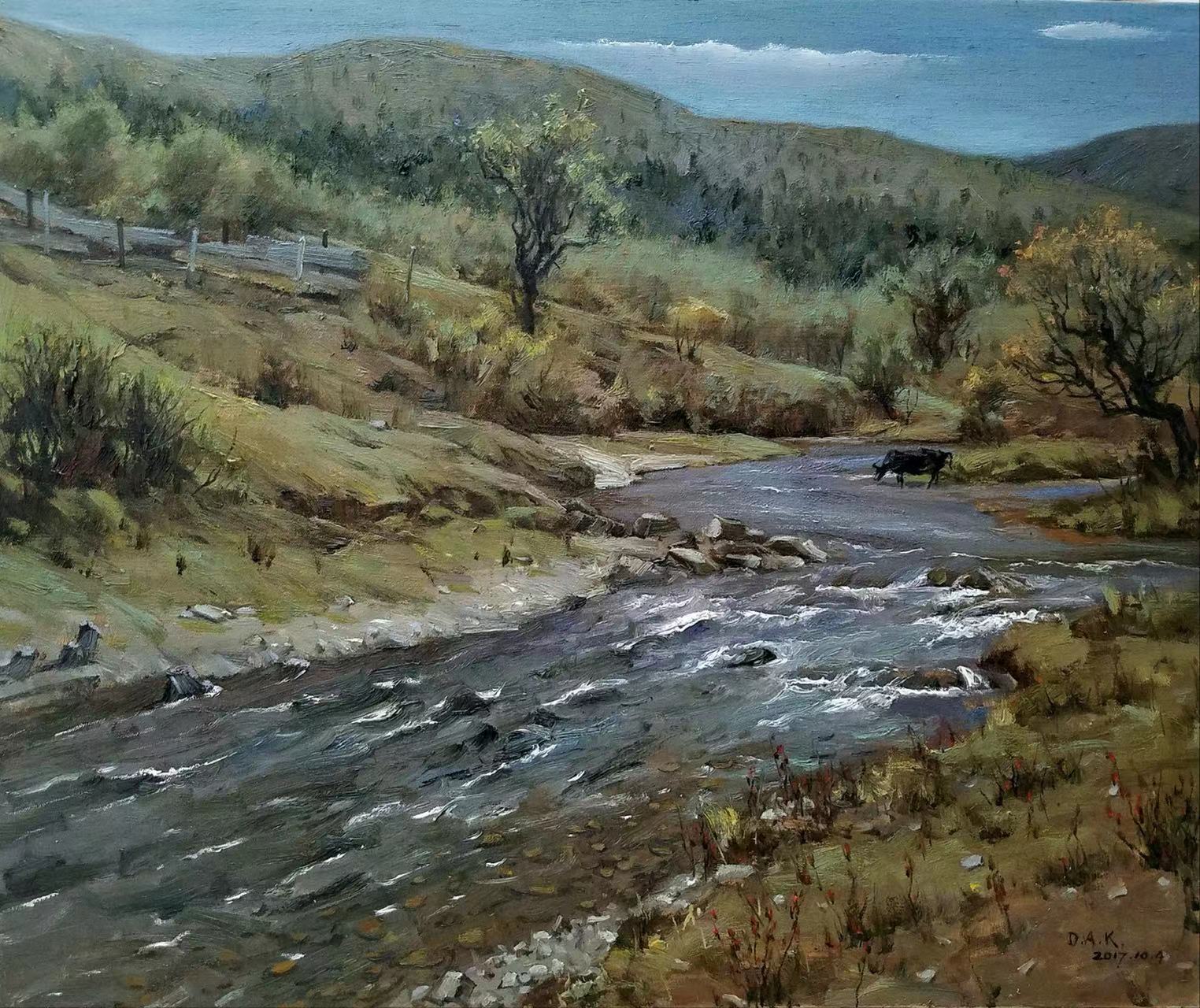 《高原溪流》90x108cm 布面油画