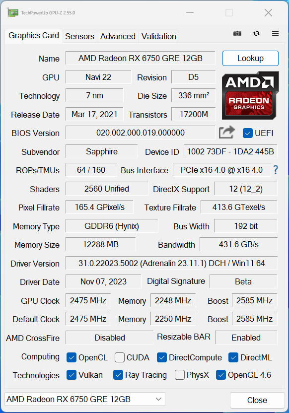 感受极光的梦幻蓝——蓝宝石radeon rx 6750 gre 12g d6极光版oc
