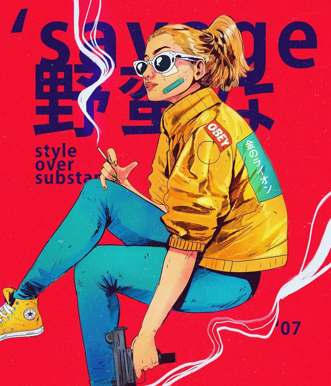 个性鲜明的酷girl插画,装扮有没有很赛博朋克呢