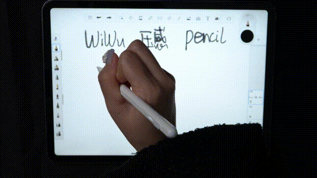 apple pencil书写时因重力压感干扰,书写文字时容易导致笔画粗细不一