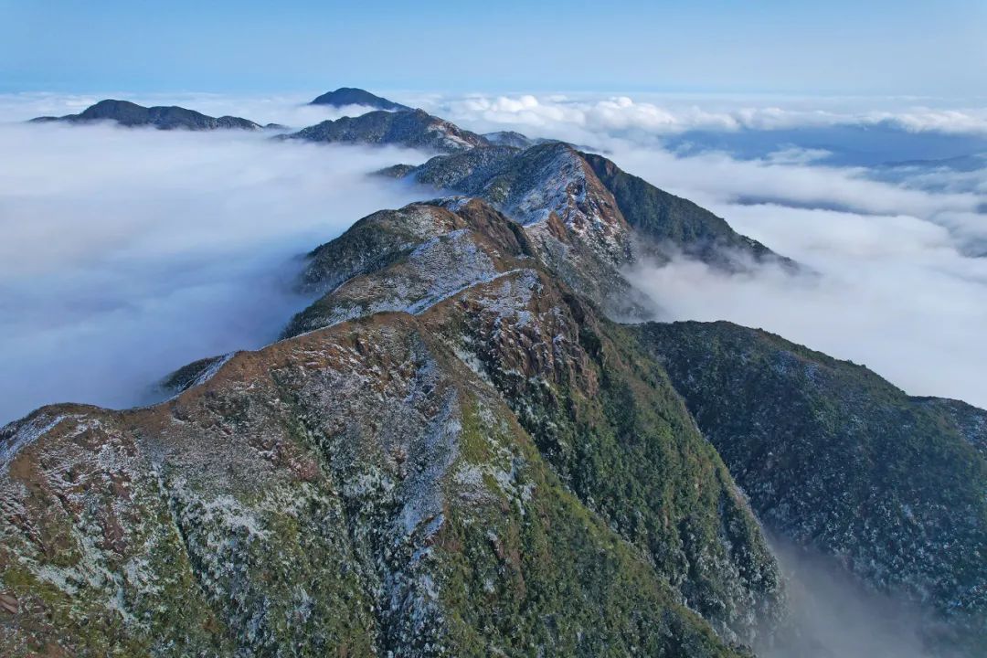 广东大龙山依然冰天雪地,宛如银色巨龙在云海之上腾飞!