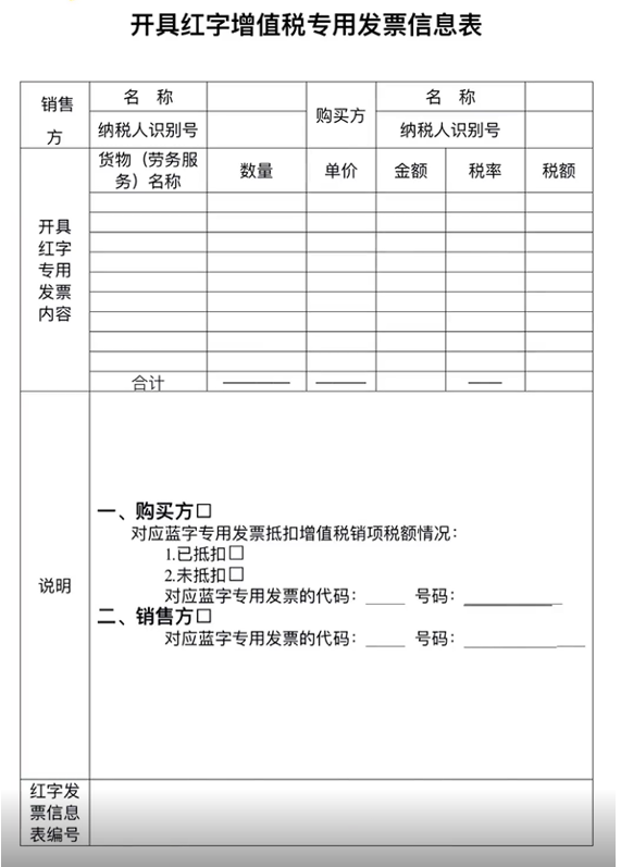 红字专用发票信息表图片