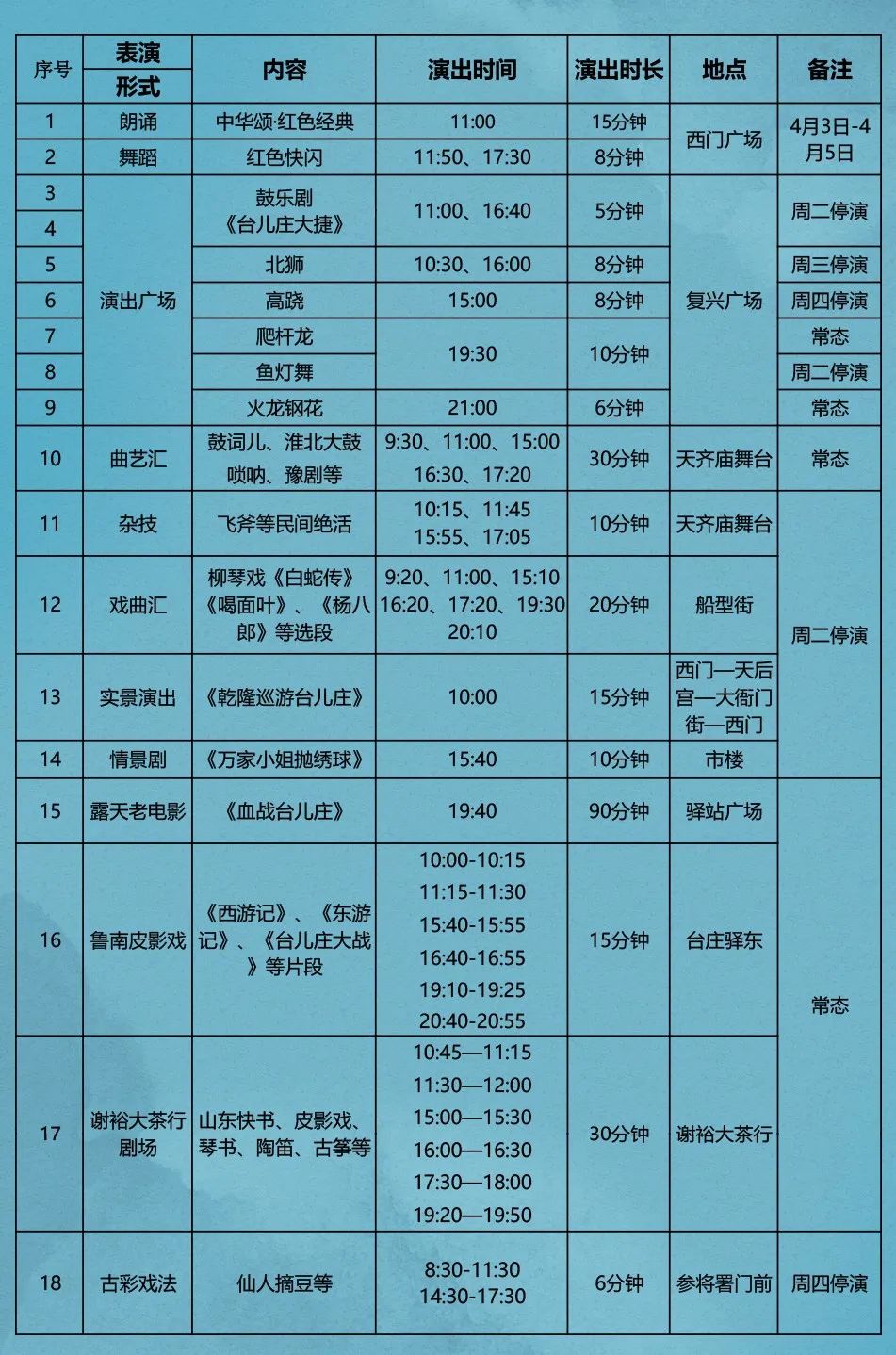 台儿庄古城表演节目单图片