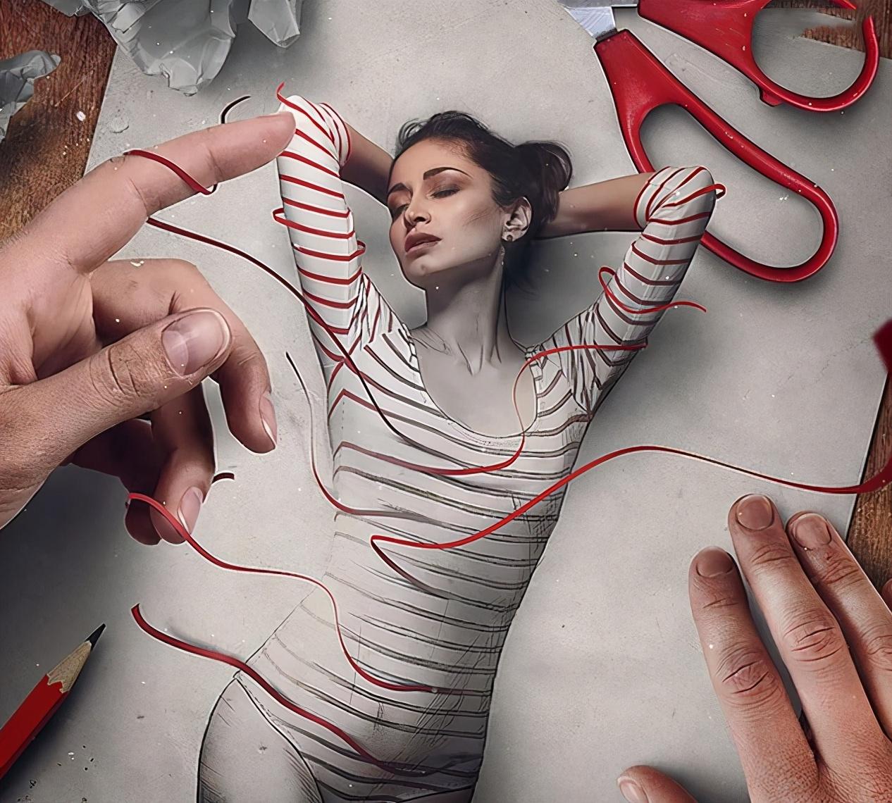 创意无限的"真人"立体画,艺术家赋予其灵魂,美女的身体在发光