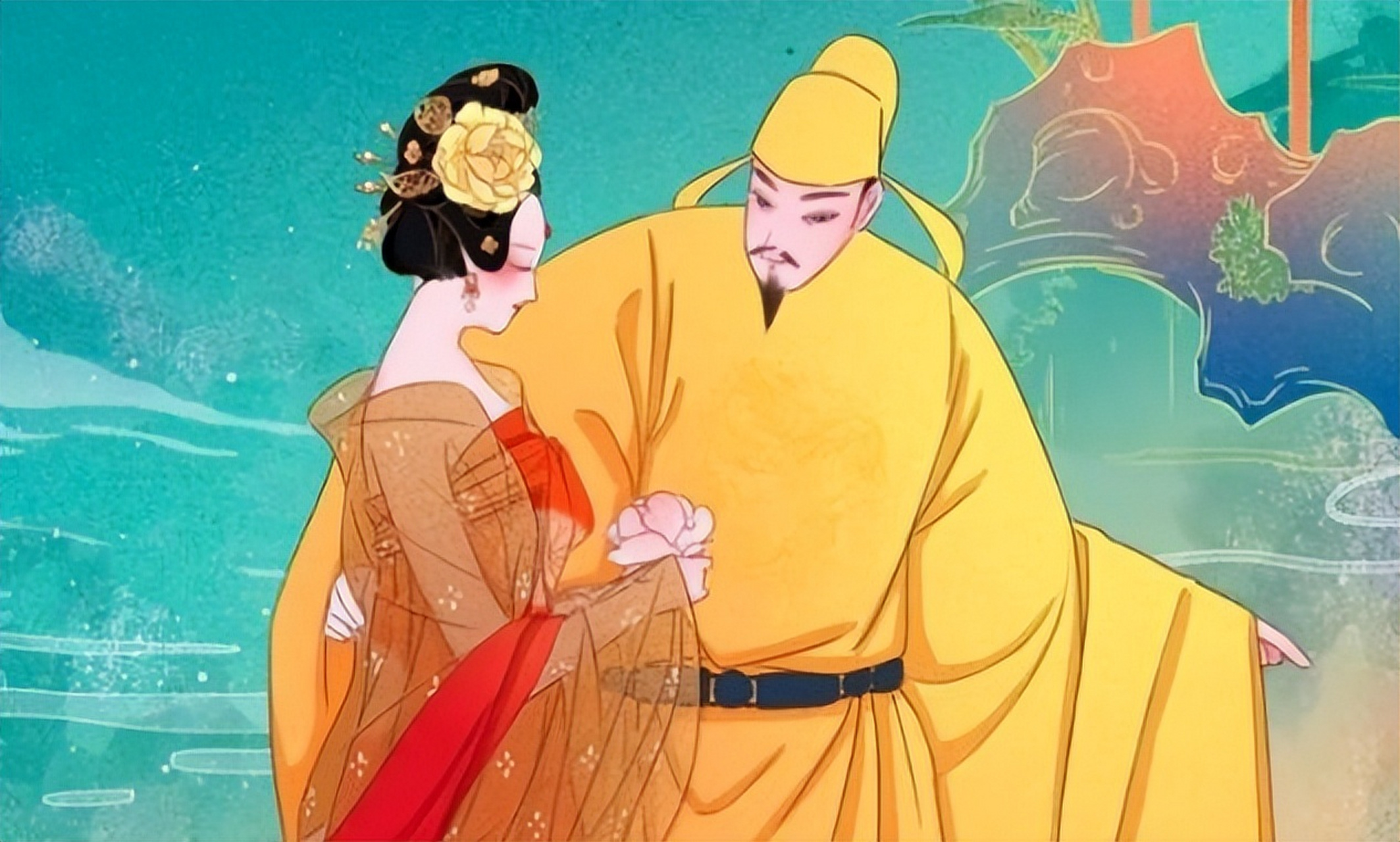 唐玄宗看见美艳的杨玉环后茶饭不思,叫来寿王:"你娘病逝,我难以寝食