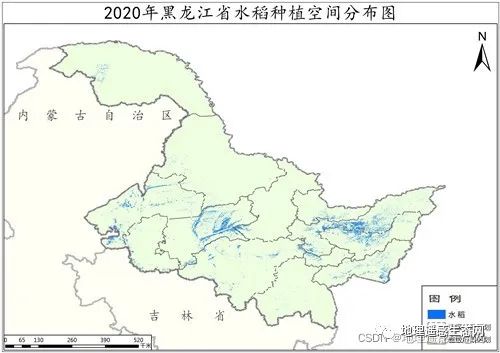 2020年黑龙江省水稻种植分布数据