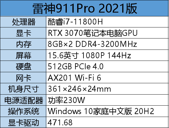 雷神911pro参数图片