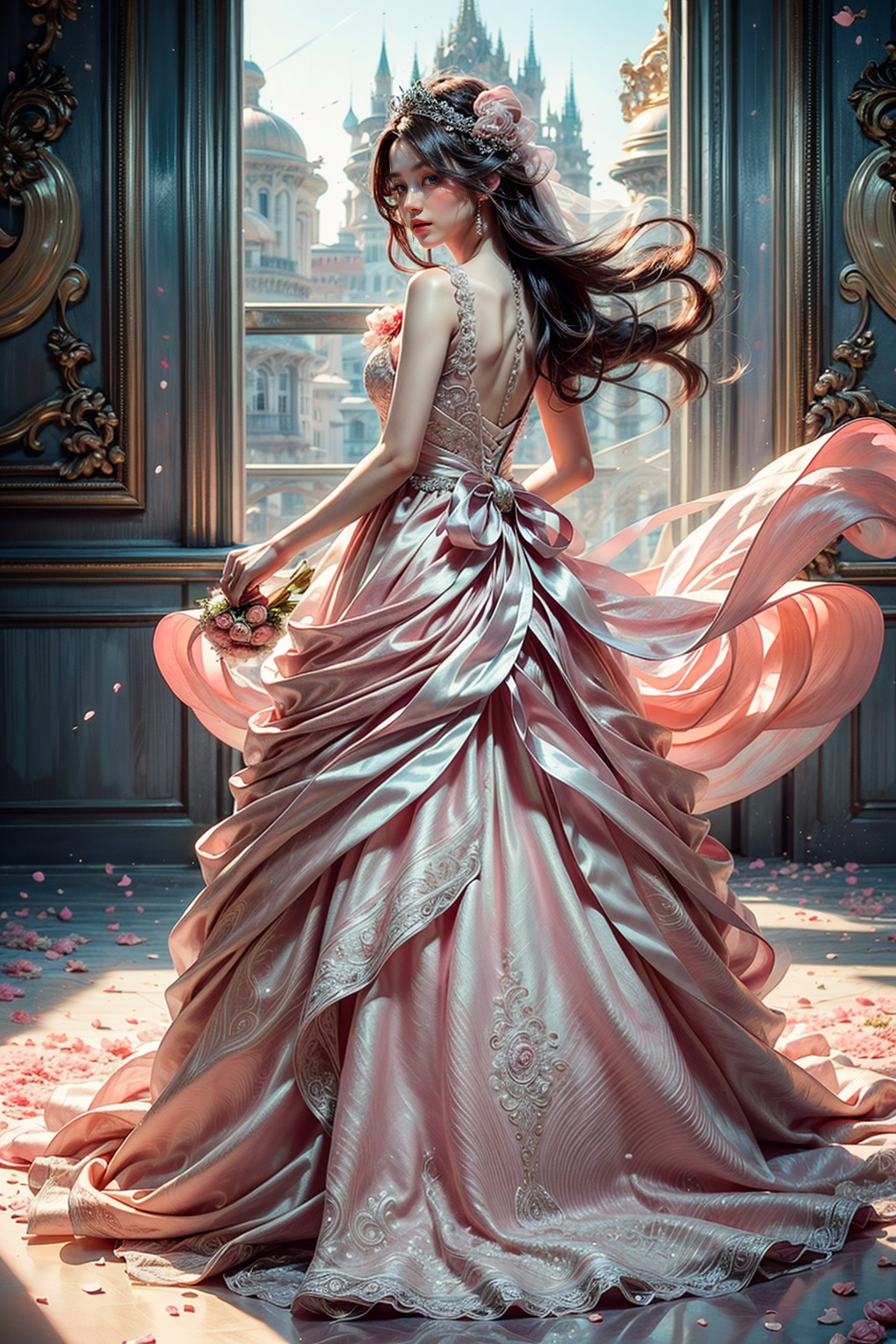 ai绘画:古城上的待嫁公主,完美女孩展示古韵风情