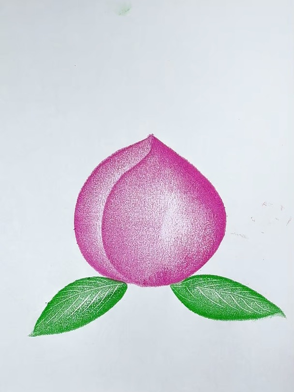 用油画棒这样画桃子又快又简单,快带孩子试试吧-度小视