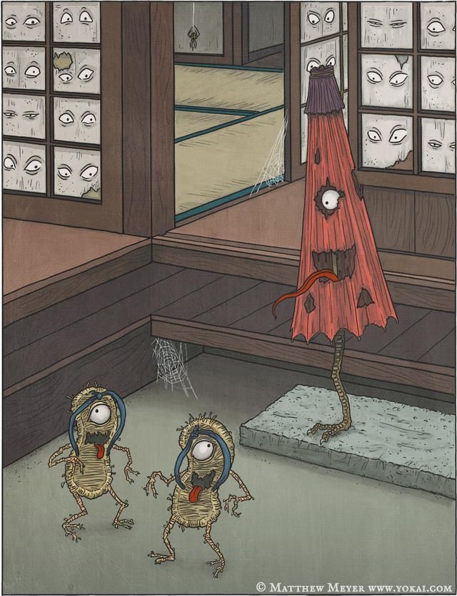 日本拦路妖怪吐舌头扮鬼脸,喜欢舔人的付丧神-唐伞小僧