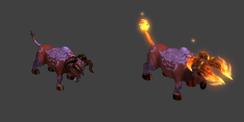 踏云兽则是直接被"点燃",这波"炎牛"造型可以说是非常酷炫了!