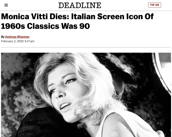 安东尼奥尼御用女演员 意大利女星莫尼卡·维蒂去世