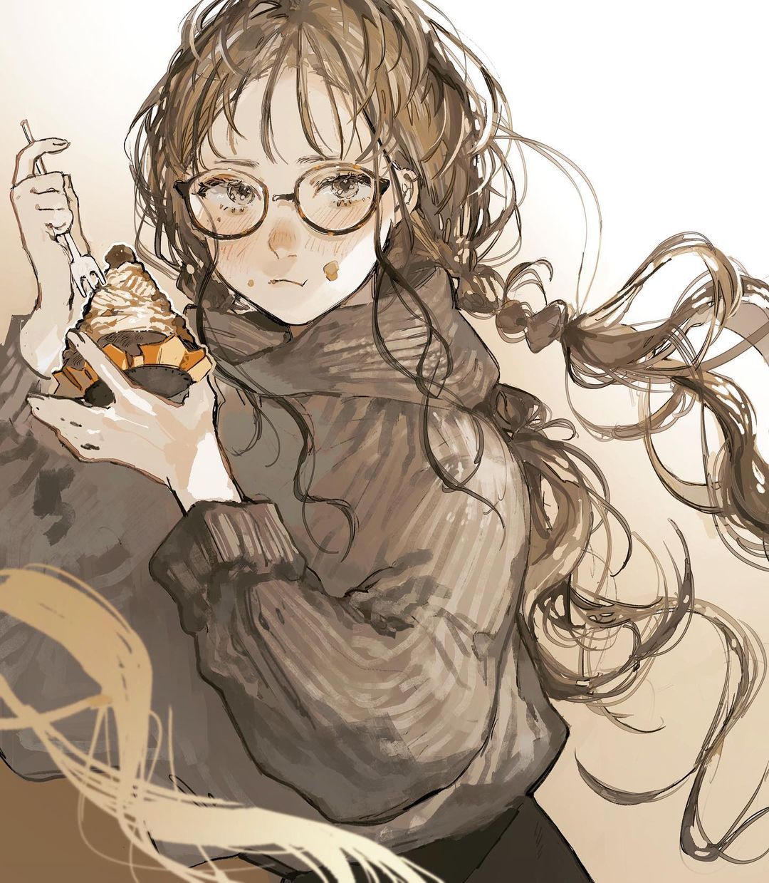 凌乱发型也有别致美感,风格独特的少女插画