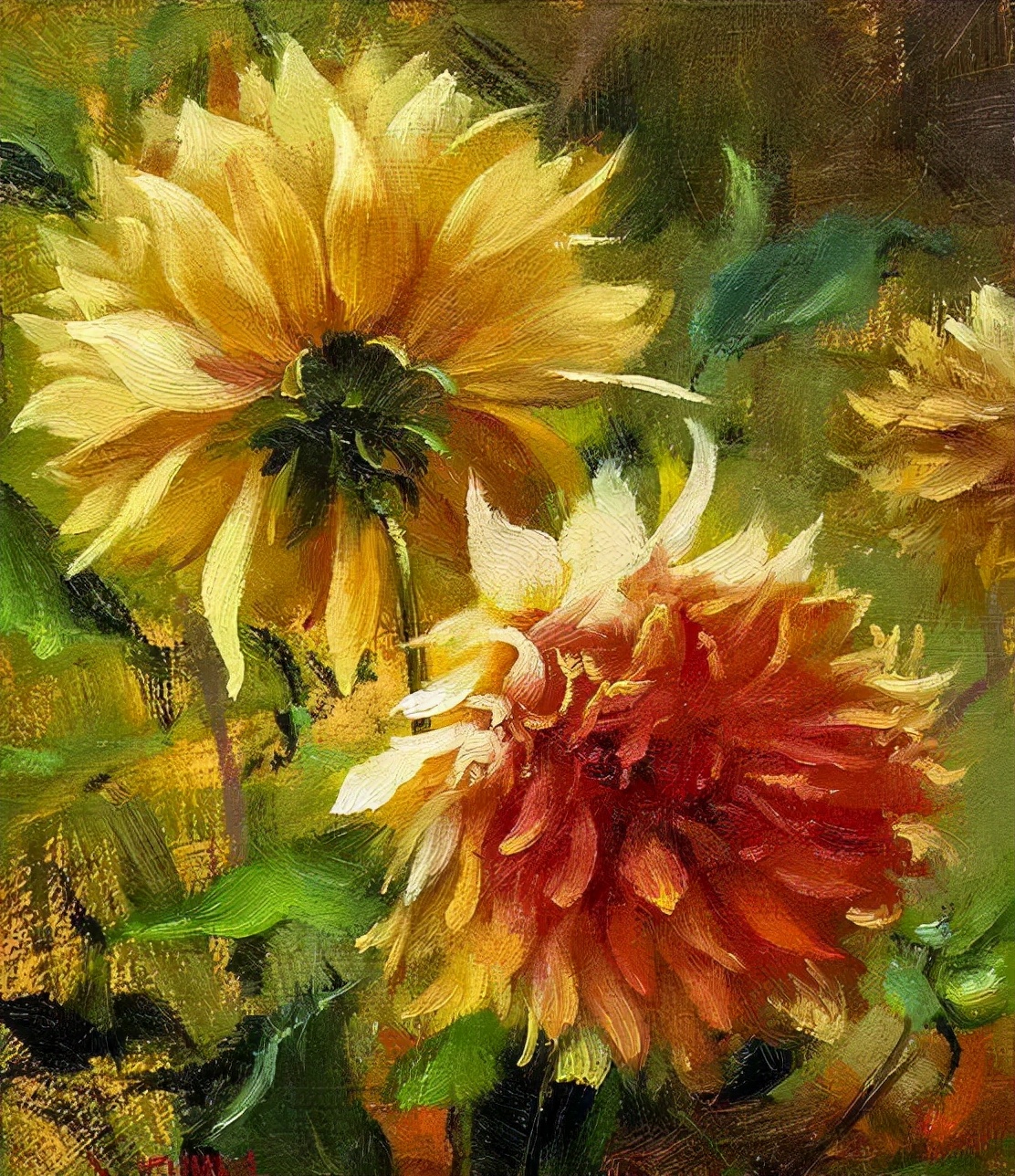 色彩极艳丽,美极了的花卉油画