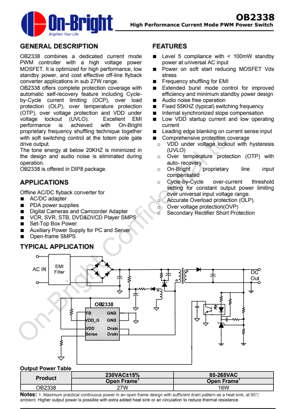 另一路的开关电源pwm控制器采用昂宝ob2338,内置开关管,支持27w输出