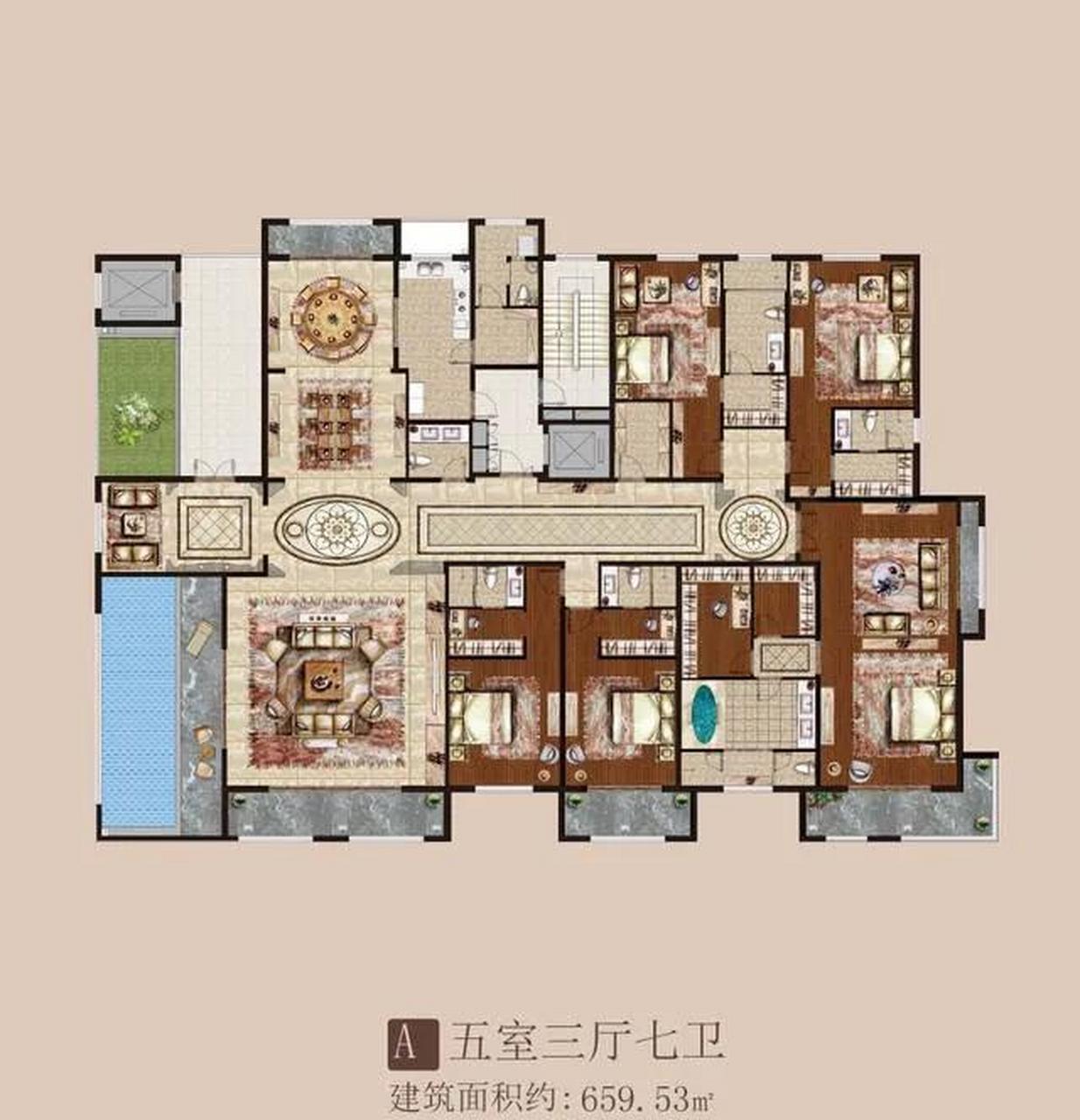 拥有七个卫生间再加一个游泳池的户型是什么概念?