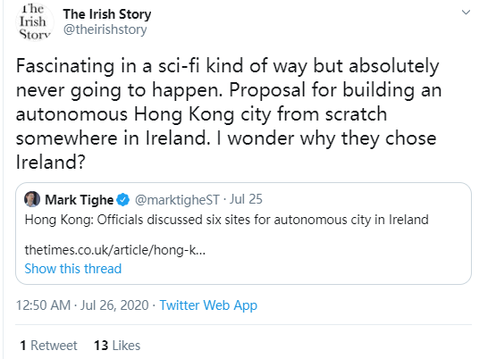 |“港独”分子想在爱尔兰买地“建城”，但爱尔兰并不傻