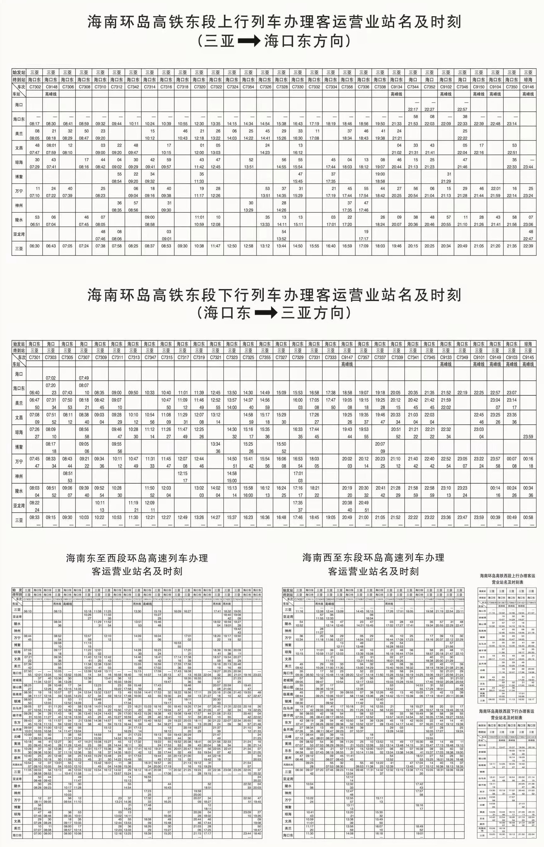 11月10日起海南环岛高铁,海口市郊列车实施新列车运行图