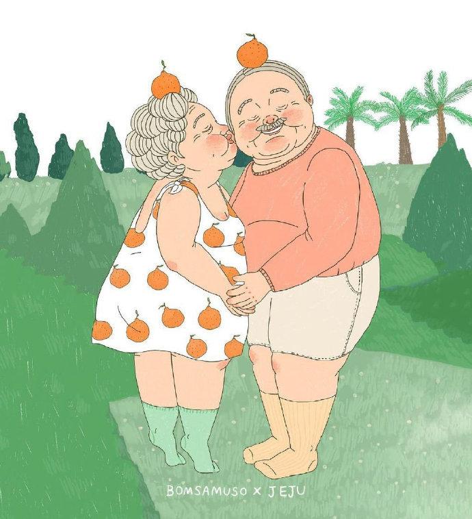 一对恩爱的老夫妻插画︱韩国插画师bomsamuso的作品