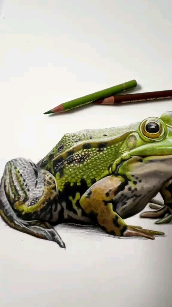 用彩铅画逼真的青蛙