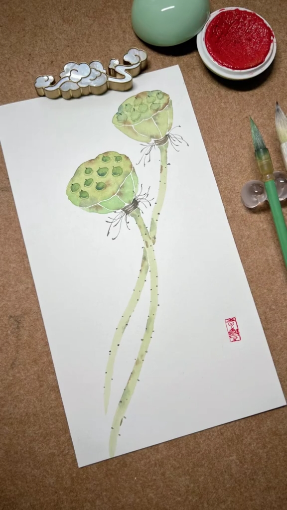 国画莲蓬绘画教程