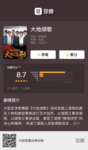 《大地颂歌》豆瓣开分8.7 加演依然一票难求