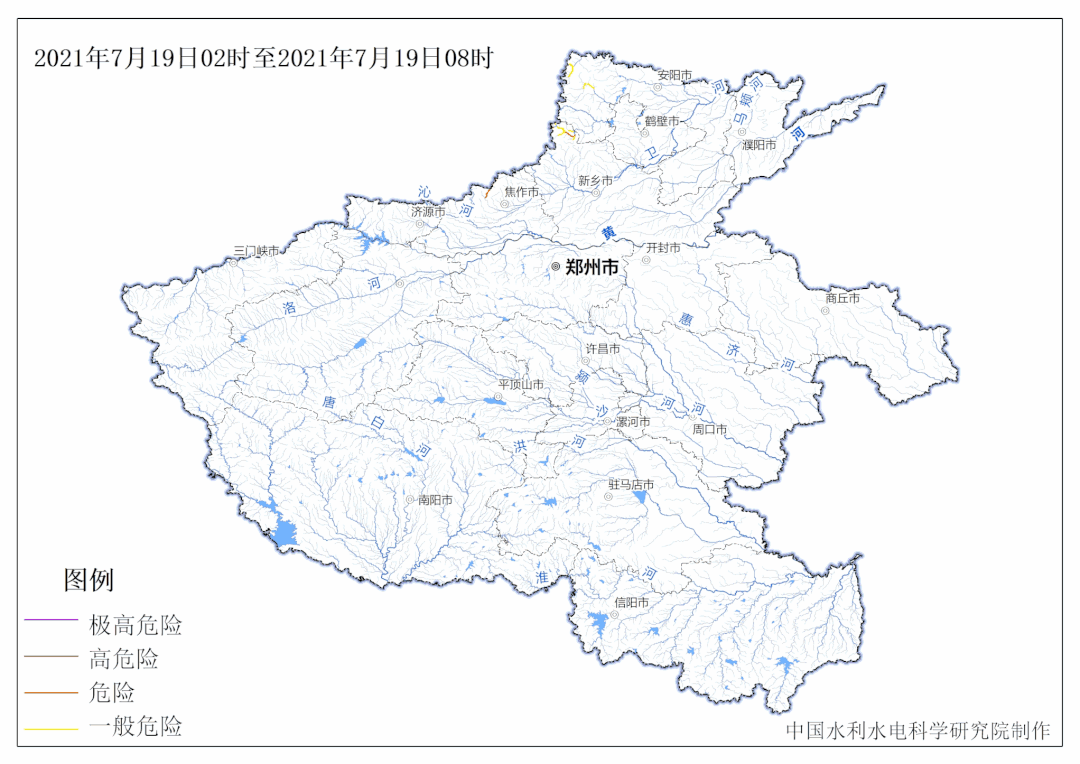 图5,2021年7月19日2时~21日14时河南省逐6h河段洪水危险性等级
