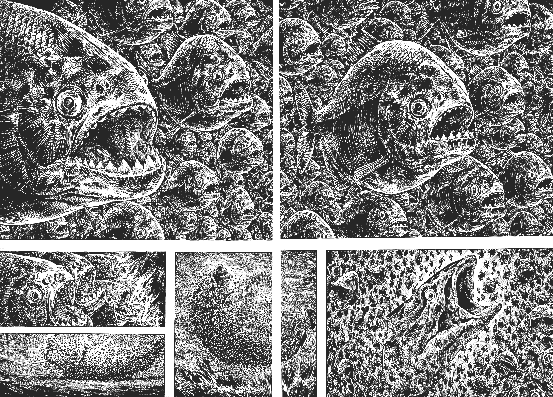 《小恐龙阿贡》漫画中的动物大族群,复杂画面下是精湛的绘画功力