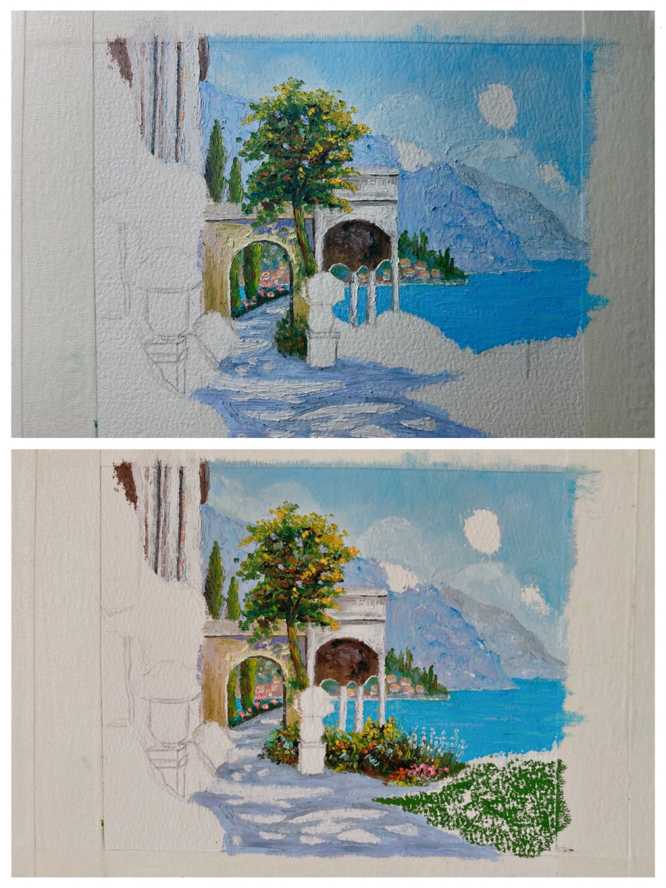 地中海的花(附步骤,色号)新手友好 油画棒:丹可林全套 画纸:宝虹水彩