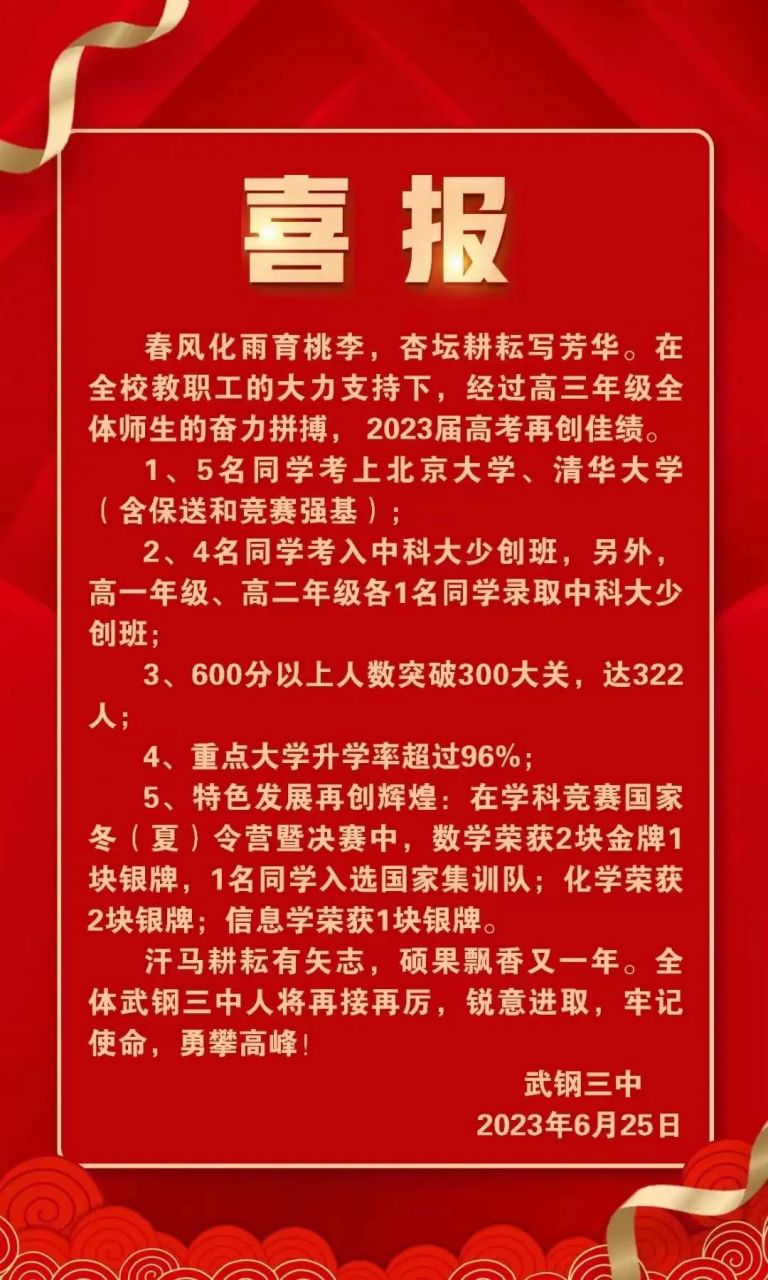 武汉二中喜报2021图片