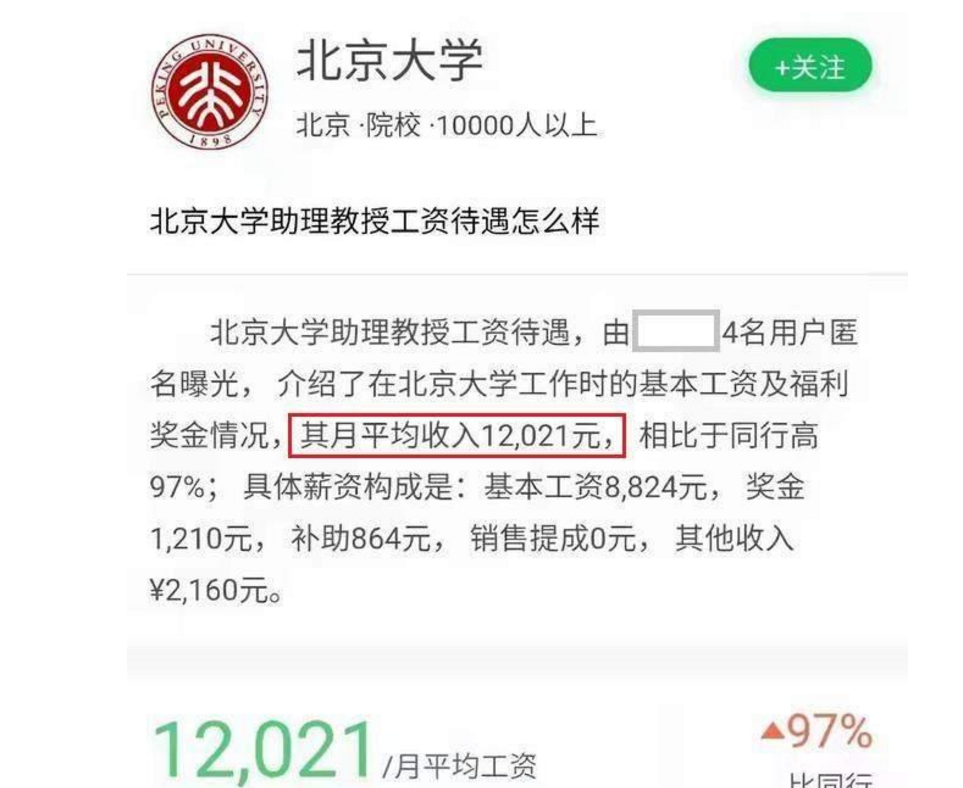 北大教授工资图片