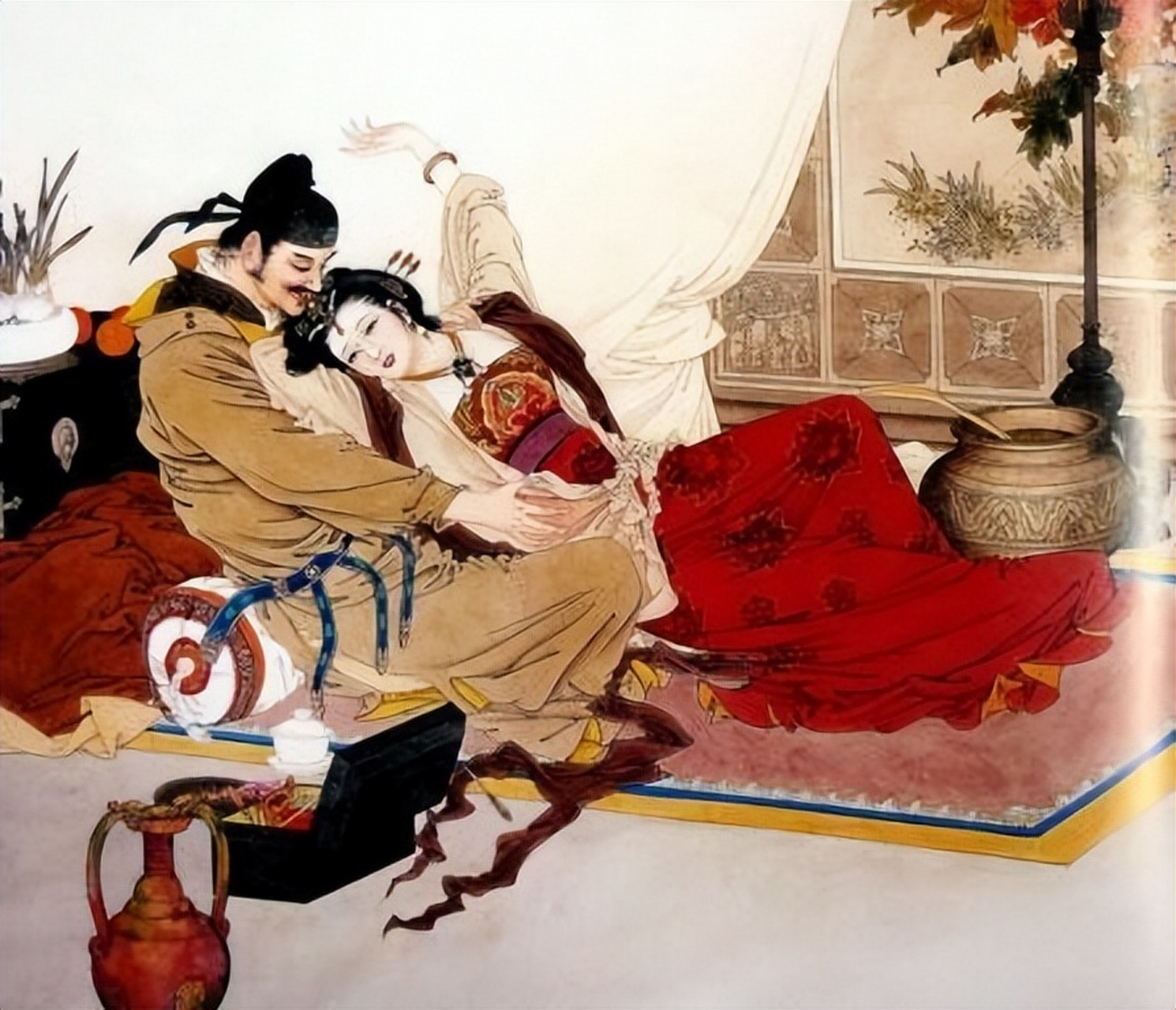 唐玄宗看见美艳的杨玉环后茶饭不思,叫来寿王:"你娘病逝,我难以寝食