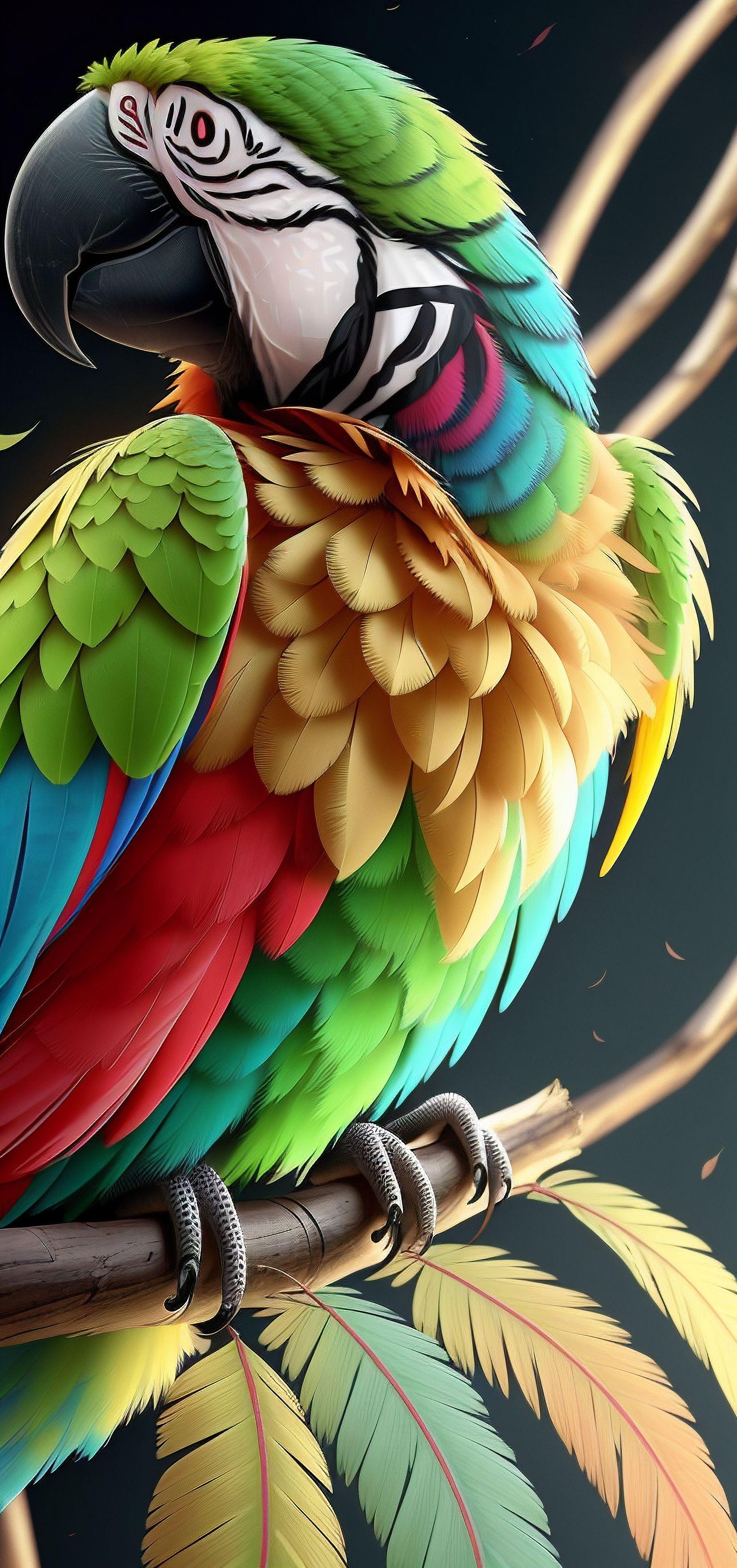 ai高清壁纸:细致绘制七彩鹦鹉