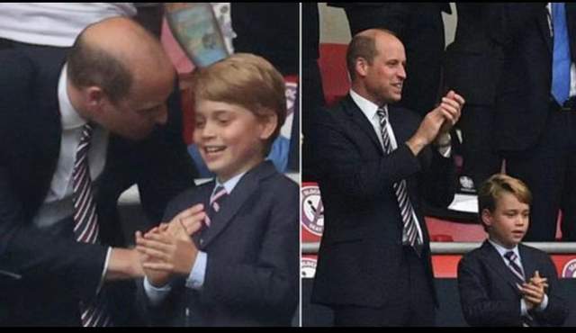 威廉乔治亲子装观看欧洲杯英德大战,两父子是足球铁粉,兴奋互动