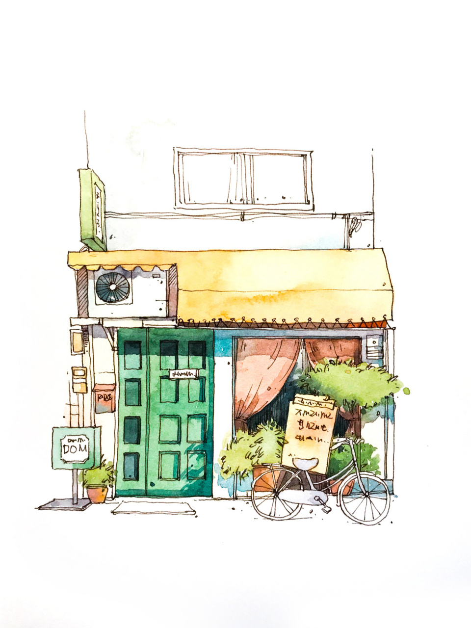 钢笔淡彩建筑店铺手绘步骤图 今天跟大家分享一组钢笔淡彩建筑店铺