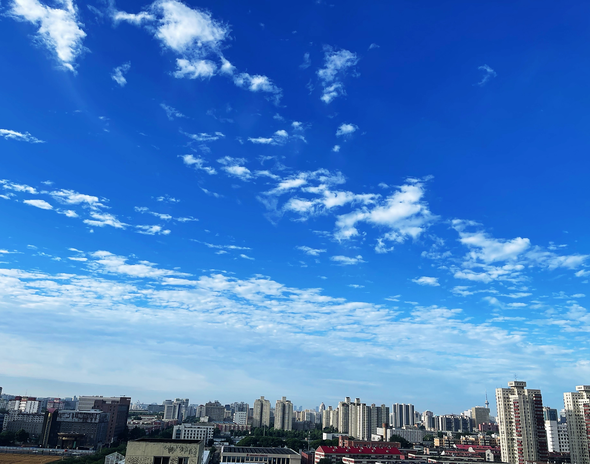 抬头看!今早的北京蓝天白云阳光晴朗