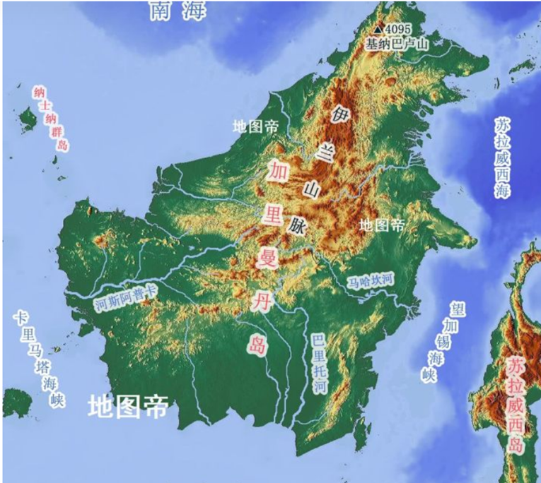 加里曼丹岛地形图高清图片