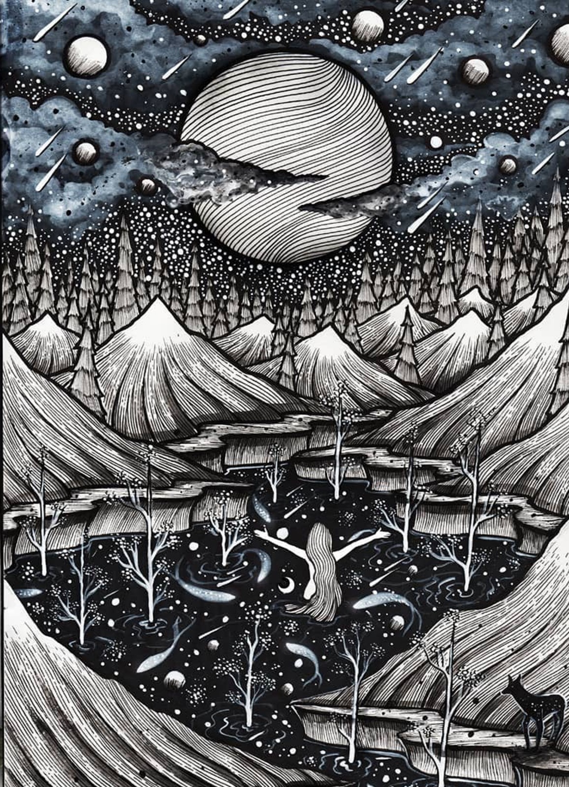 她创作了充满自然灵感的水墨画,并将自然艺术带入了画的灵魂