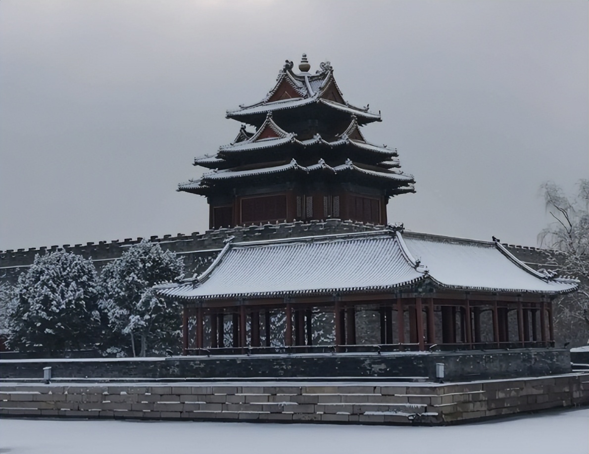 景山公园看故宫雪景图片