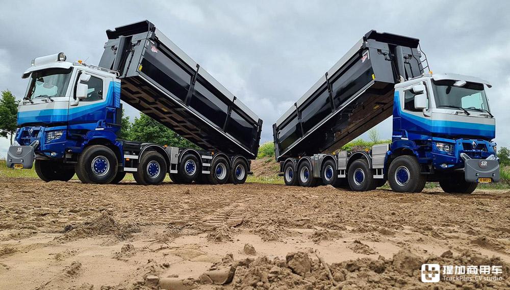 国内见不到的雷诺自卸车实拍,五轴10x8驱动,这配置也太强悍了