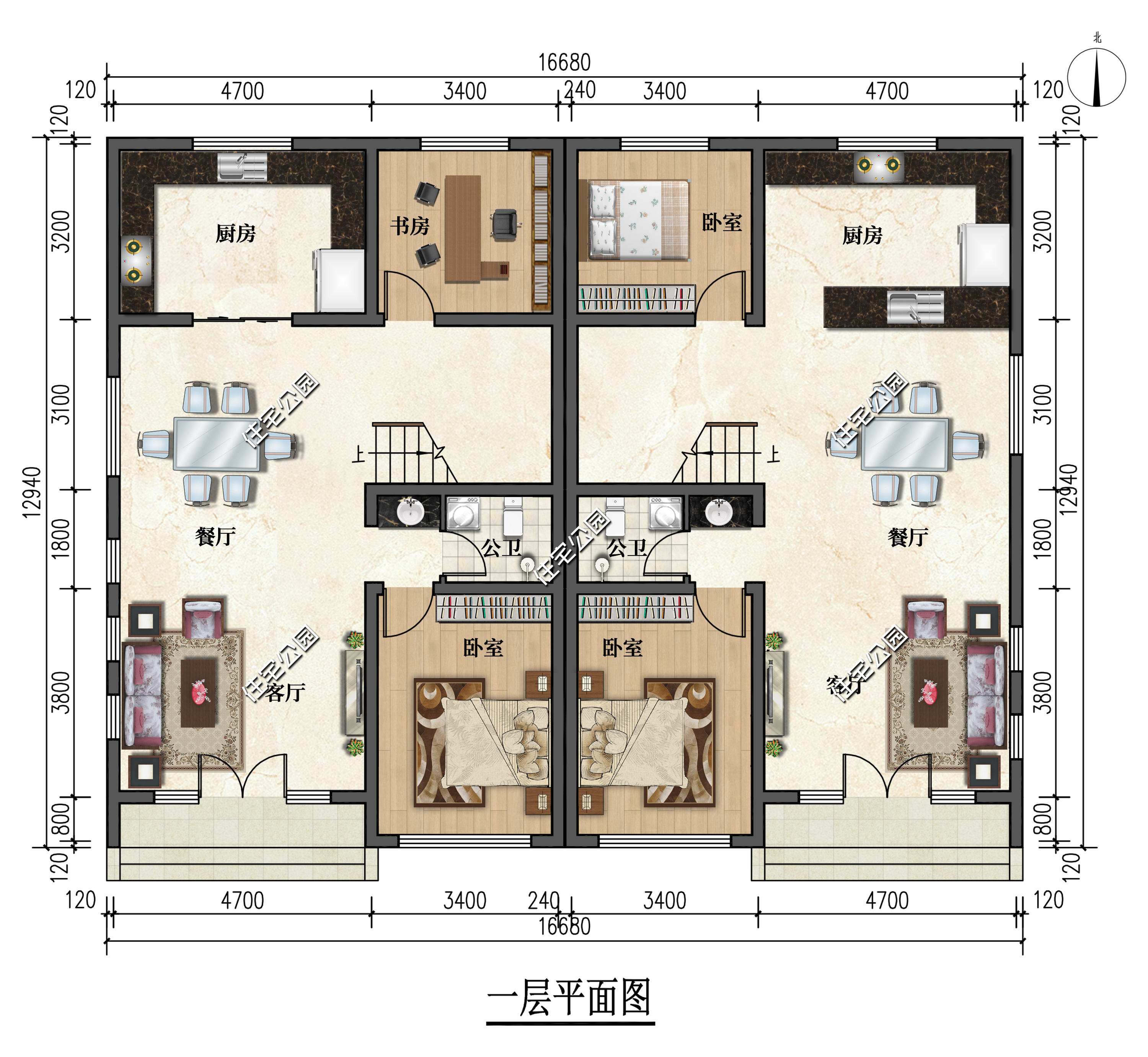 农村120平方双拼户型图片