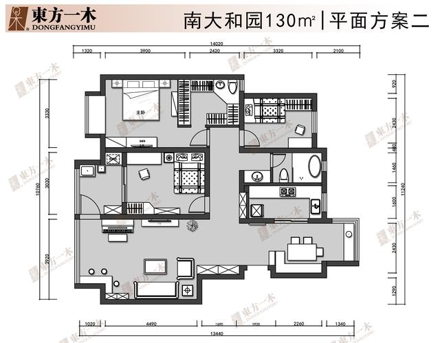 南京南大和园|130平户型方案|东方一木装饰