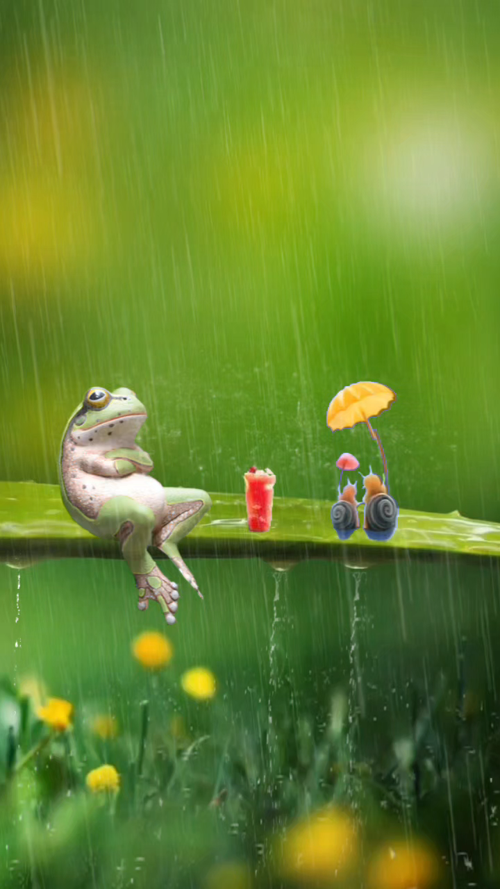 雨中悠闲的小青蛙