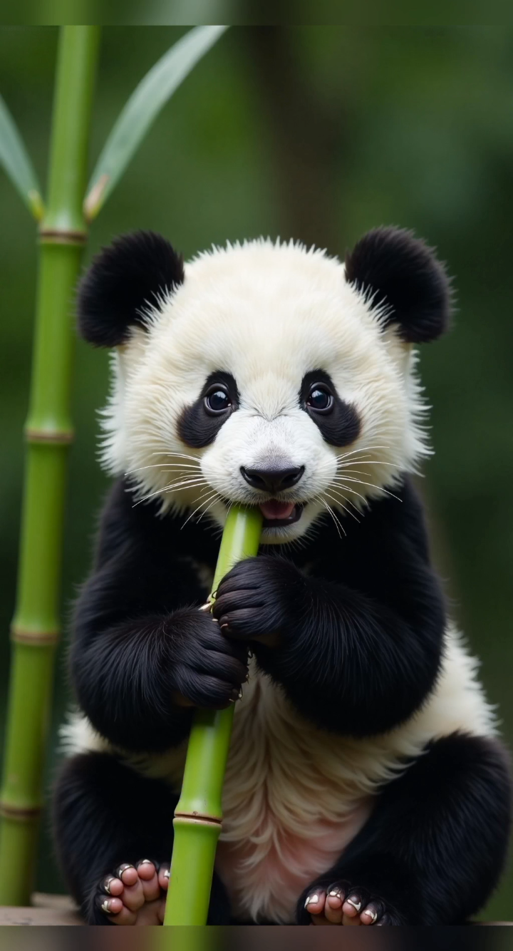 大熊猫在森林里吃竹子好可爱