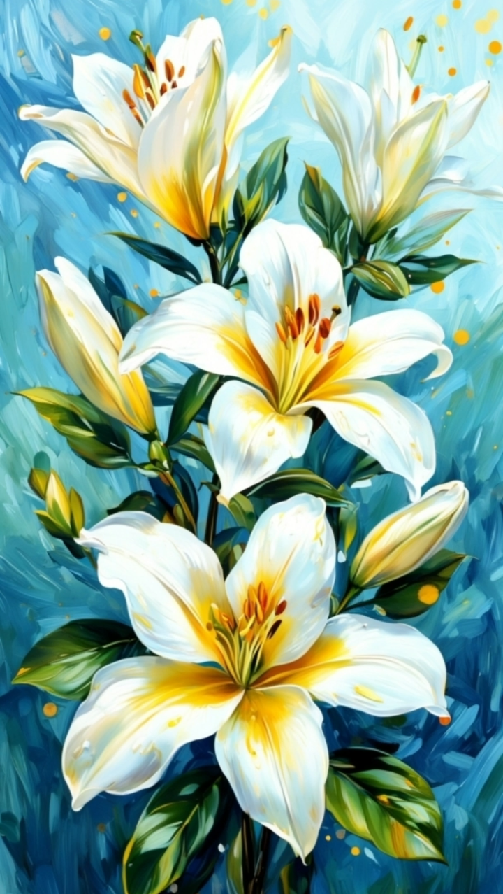 美丽的百合花油画