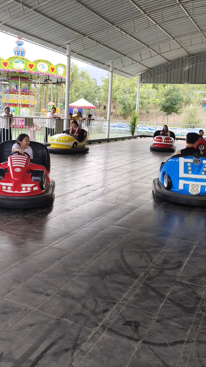 两个孙子在玩碰碰车