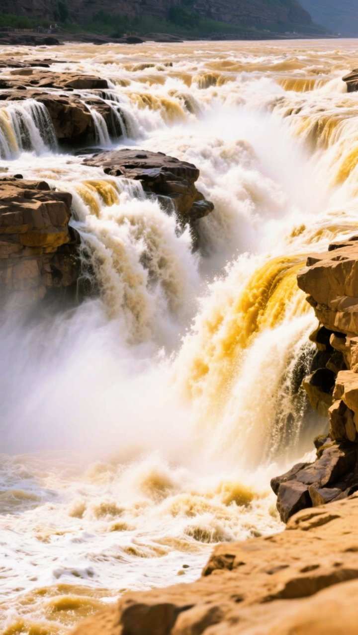 丰水期壮观黄河壶口瀑布